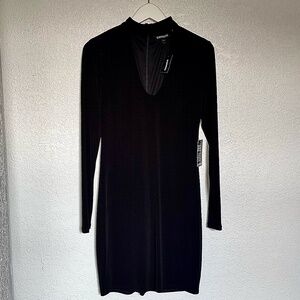 NWT Express Black Bodycon Keyhole Neck Long Sleeve Fall Mini Dress Size 8 Medium